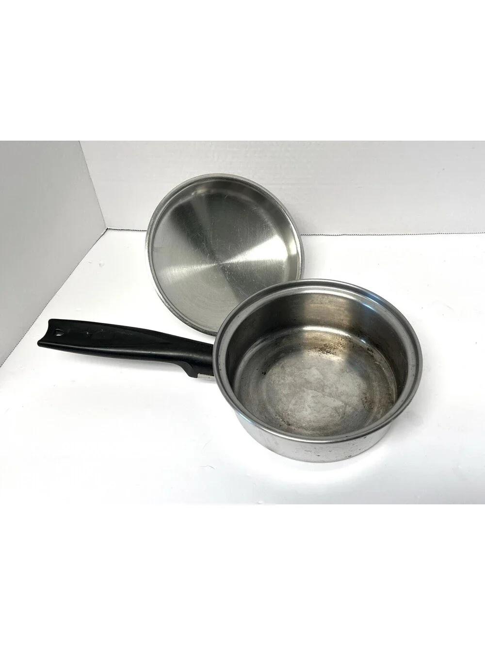 Set of 2 Vtg Lustre Craft 1 Qt & 2 Qt Multi-core Stainless Saucepan Pot w/ Lids